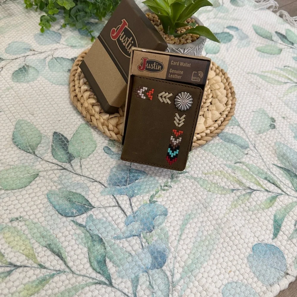 Justin Boots Multicolor Embroidered Leather Card Wallet